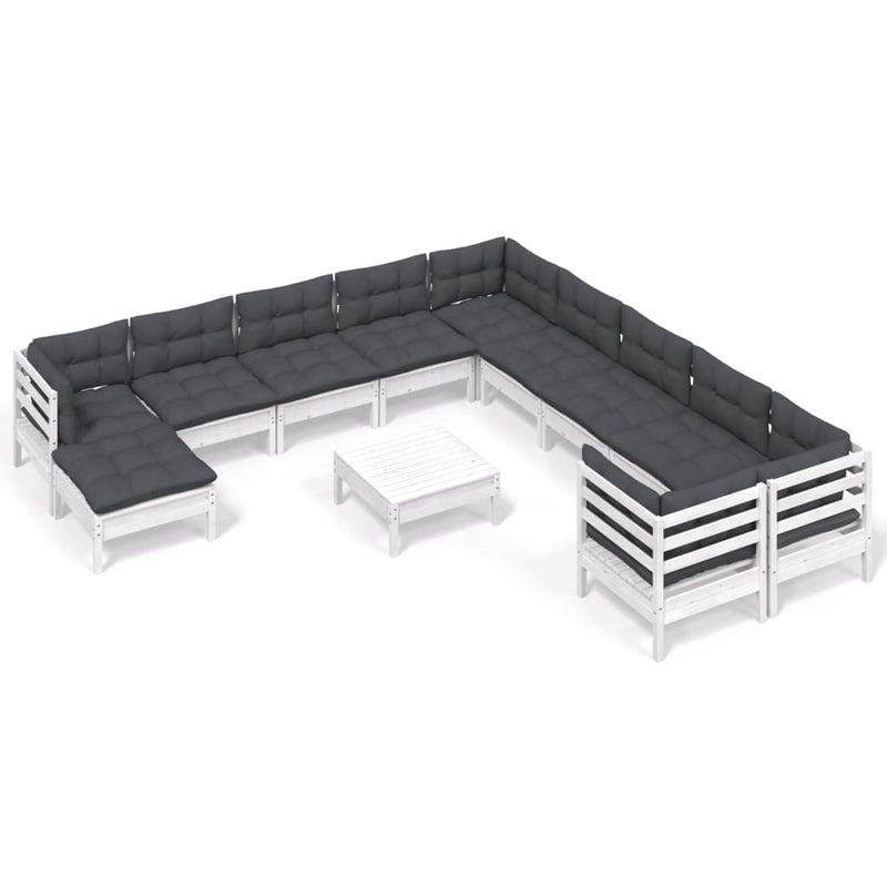 12 Piece Garden Lounge Set with Cushions White Pinewood Payday Deals