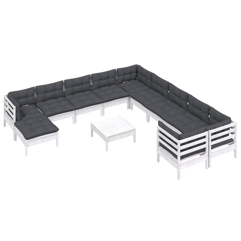 12 Piece Garden Lounge Set with Cushions White Pinewood Payday Deals