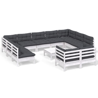 12 Piece Garden Lounge Set with Cushions White Solid Pinewood Payday Deals
