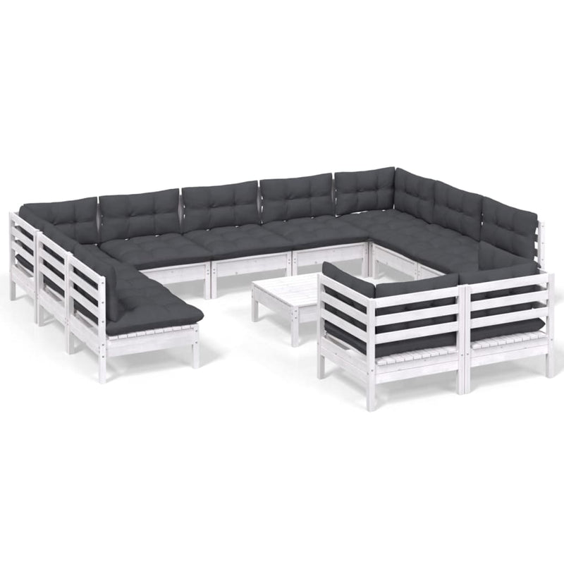 12 Piece Garden Lounge Set with Cushions White Solid Pinewood Payday Deals
