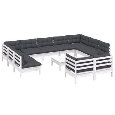 12 Piece Garden Lounge Set with Cushions White Solid Pinewood Payday Deals