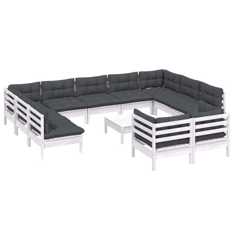 12 Piece Garden Lounge Set with Cushions White Solid Pinewood Payday Deals