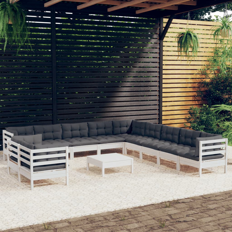 12 Piece Garden Lounge Set with Cushions White Solid Pinewood Payday Deals