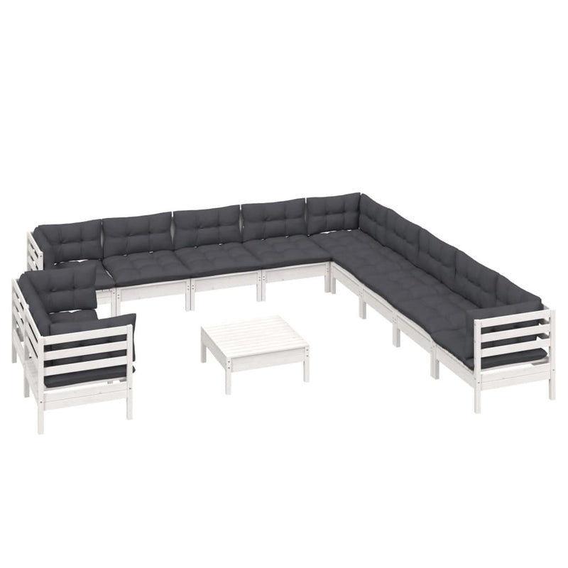 12 Piece Garden Lounge Set with Cushions White Solid Pinewood Payday Deals