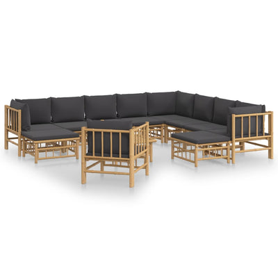 12 Piece Garden Lounge Set with Dark Grey Cushions  Bamboo Payday Deals