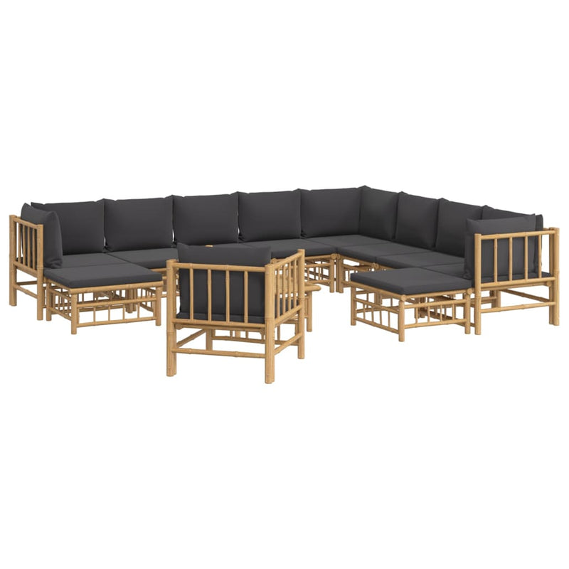12 Piece Garden Lounge Set with Dark Grey Cushions  Bamboo Payday Deals