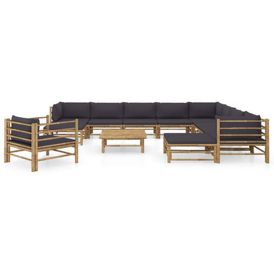 12 Piece Garden Lounge Set with Dark Grey Cushions Bamboo Payday Deals