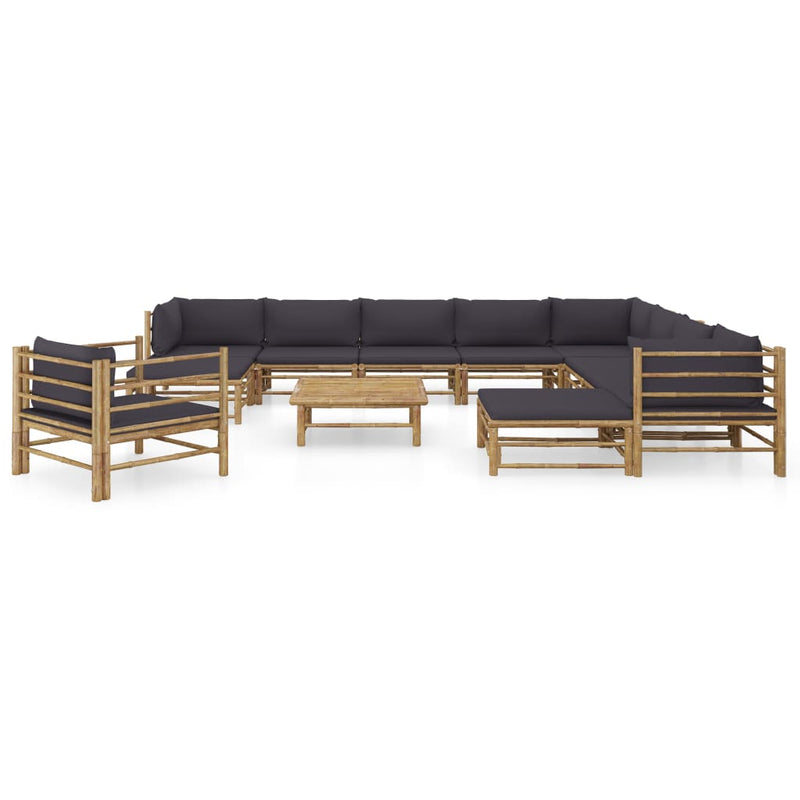 12 Piece Garden Lounge Set with Dark Grey Cushions Bamboo Payday Deals