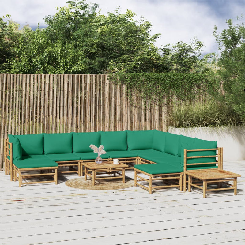12 Piece Garden Lounge Set with Green Cushions  Bamboo Payday Deals