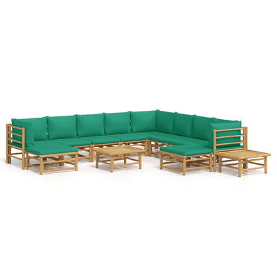 12 Piece Garden Lounge Set with Green Cushions  Bamboo Payday Deals