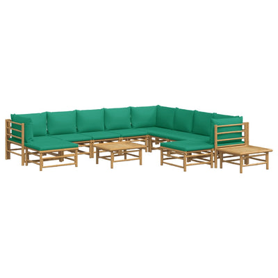 12 Piece Garden Lounge Set with Green Cushions  Bamboo Payday Deals