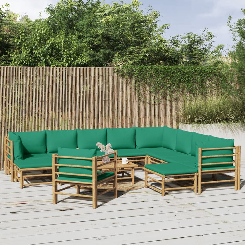 12 Piece Garden Lounge Set with Green Cushions  Bamboo Payday Deals