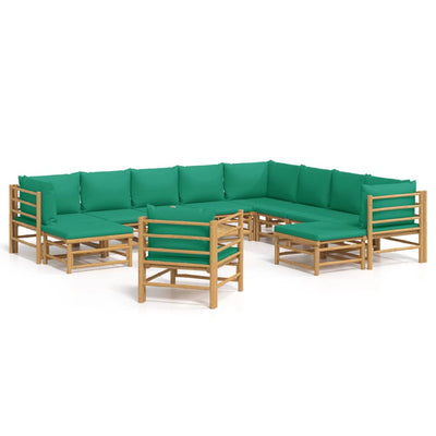12 Piece Garden Lounge Set with Green Cushions  Bamboo Payday Deals