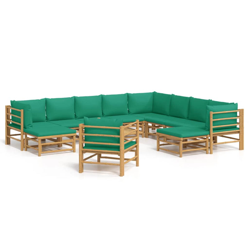 12 Piece Garden Lounge Set with Green Cushions  Bamboo Payday Deals