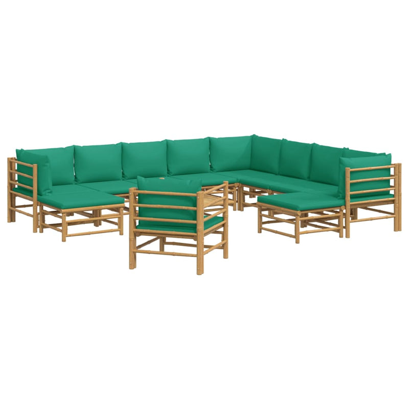 12 Piece Garden Lounge Set with Green Cushions  Bamboo Payday Deals