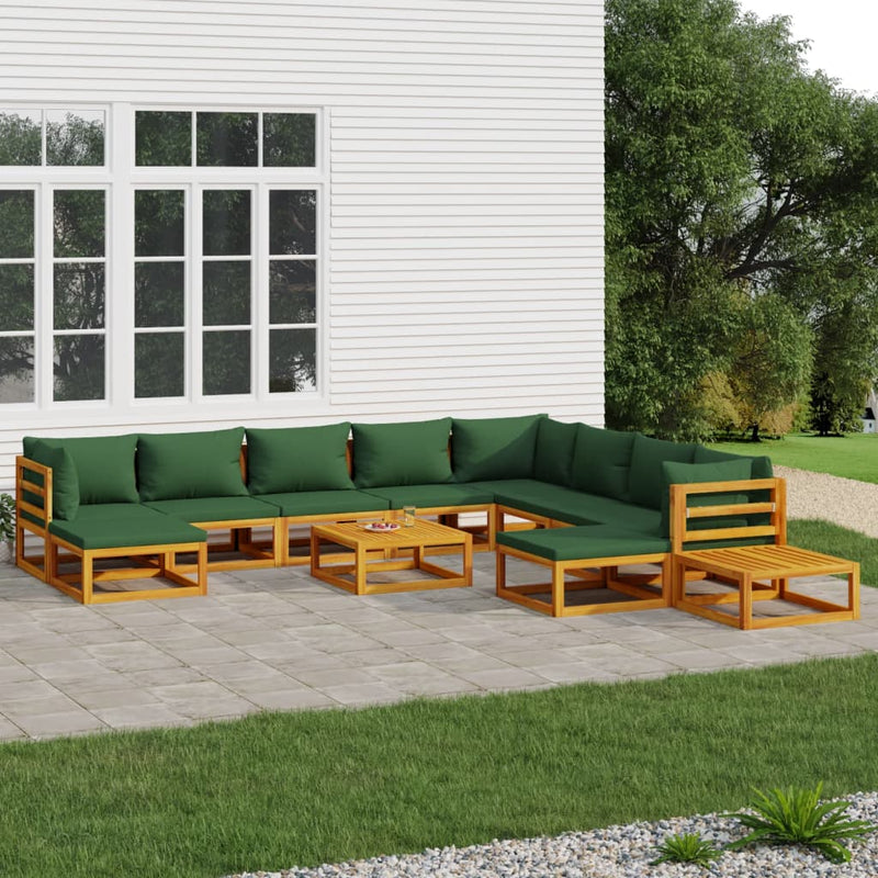12 Piece Garden Lounge Set with Green Cushions Solid Wood Payday Deals
