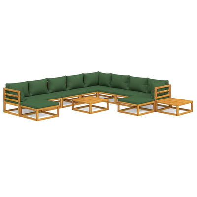 12 Piece Garden Lounge Set with Green Cushions Solid Wood Payday Deals