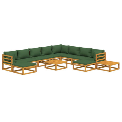 12 Piece Garden Lounge Set with Green Cushions Solid Wood Payday Deals
