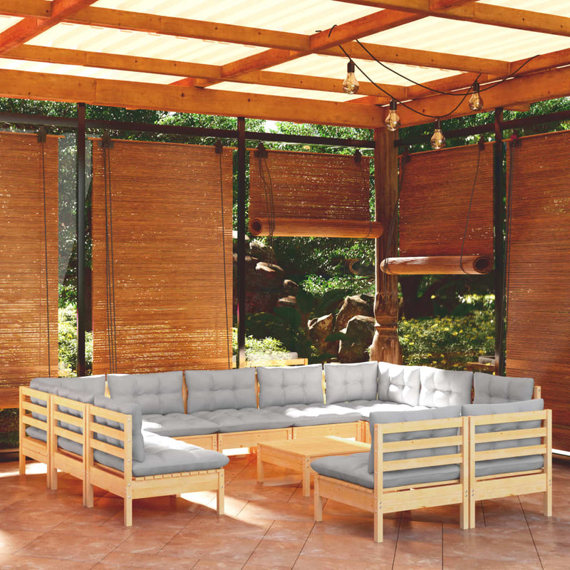12 Piece Garden Lounge Set with Grey Cushions Solid Pinewood Payday Deals