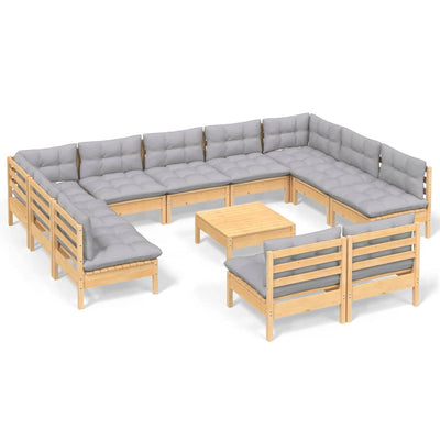 12 Piece Garden Lounge Set with Grey Cushions Solid Pinewood Payday Deals