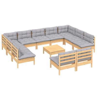 12 Piece Garden Lounge Set with Grey Cushions Solid Pinewood Payday Deals