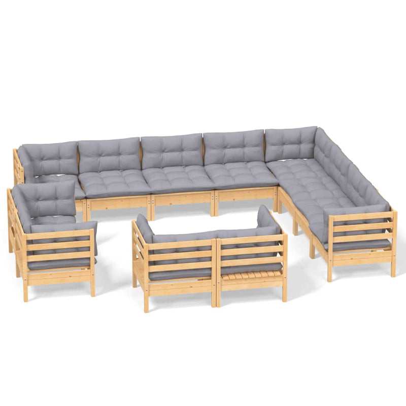 12 Piece Garden Lounge Set with Grey Cushions Solid Pinewood Payday Deals