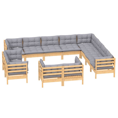12 Piece Garden Lounge Set with Grey Cushions Solid Pinewood Payday Deals