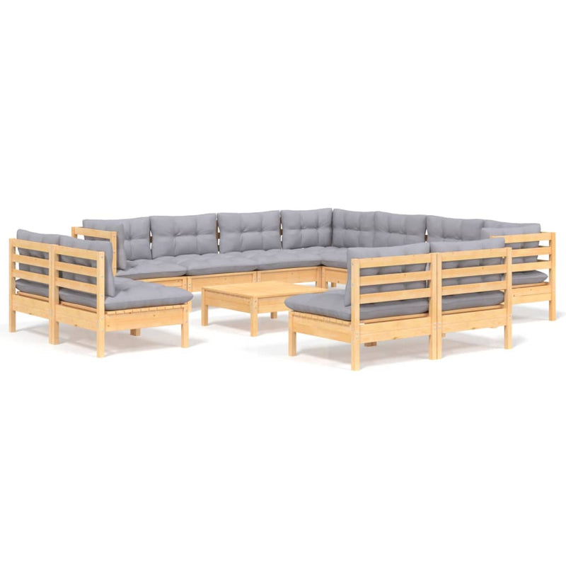 12 Piece Garden Lounge Set with Grey Cushions Solid Pinewood Payday Deals