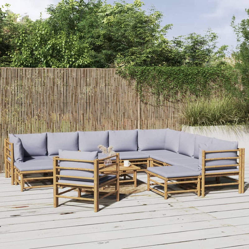 12 Piece Garden Lounge Set with Light Grey Cushions Bamboo Payday Deals