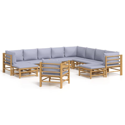 12 Piece Garden Lounge Set with Light Grey Cushions Bamboo Payday Deals