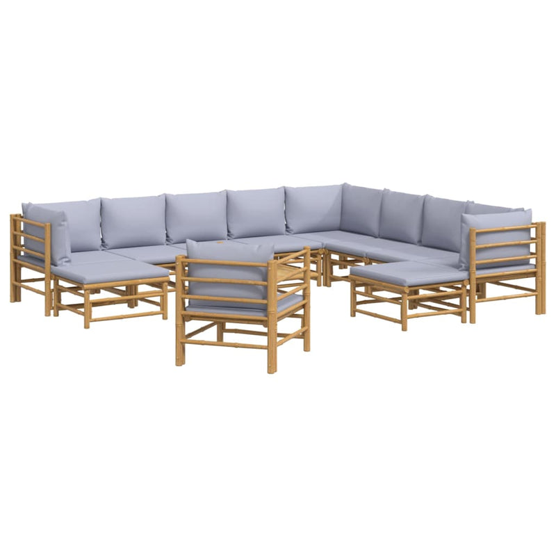 12 Piece Garden Lounge Set with Light Grey Cushions Bamboo Payday Deals