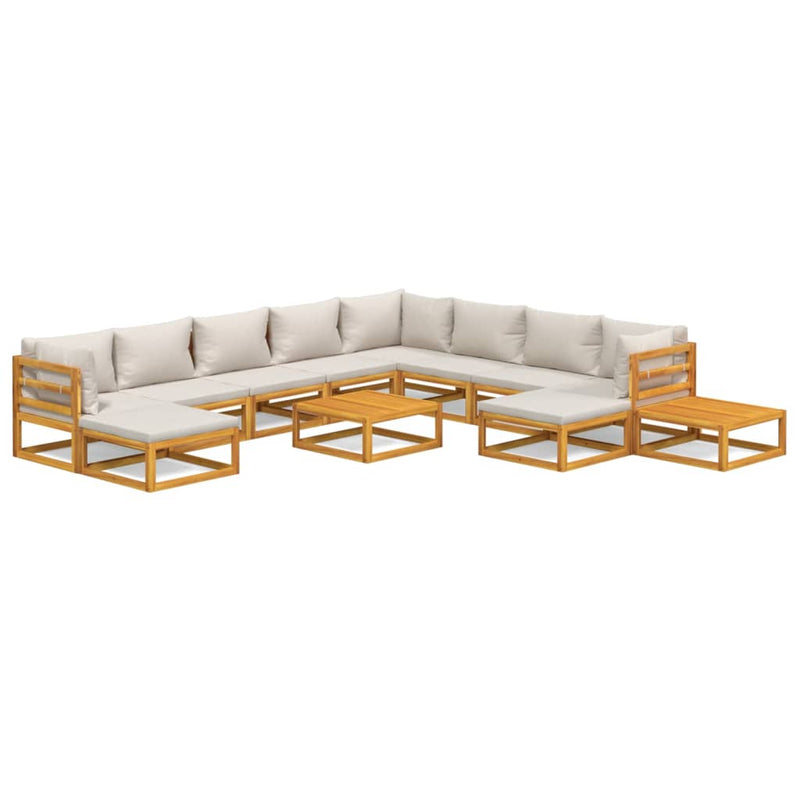 12 Piece Garden Lounge Set with Light Grey Cushions Solid Wood Payday Deals
