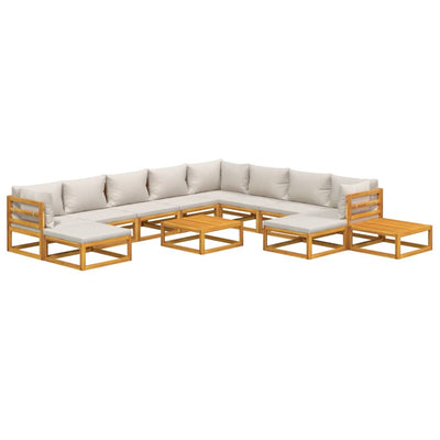 12 Piece Garden Lounge Set with Light Grey Cushions Solid Wood Payday Deals