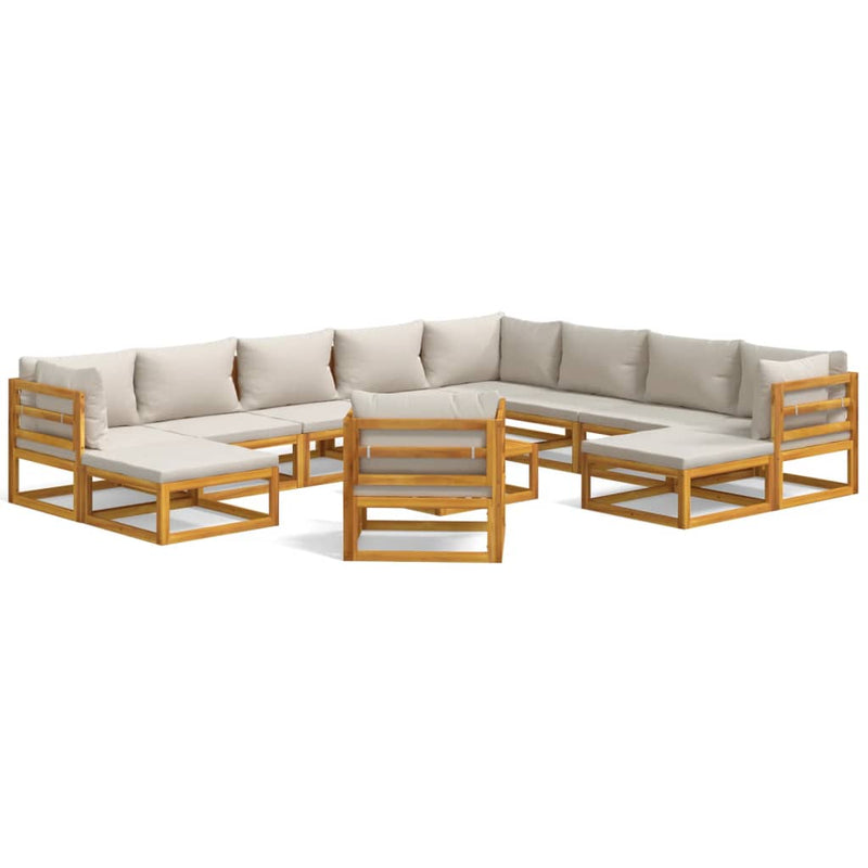 12 Piece Garden Lounge Set with Light Grey Cushions Solid Wood Payday Deals