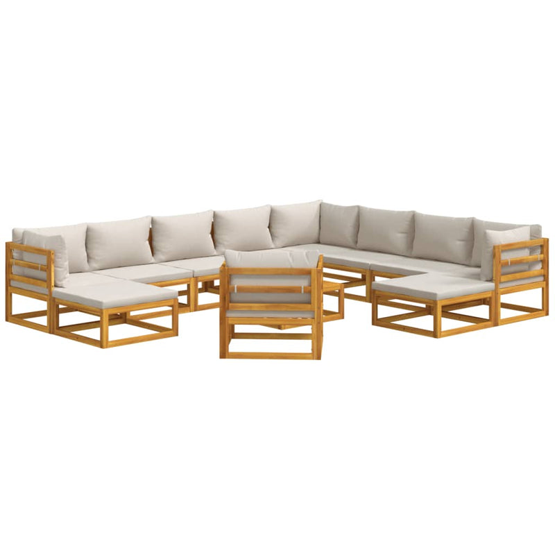 12 Piece Garden Lounge Set with Light Grey Cushions Solid Wood Payday Deals