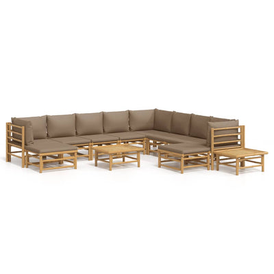 12 Piece Garden Lounge Set with Taupe Cushions  Bamboo Payday Deals