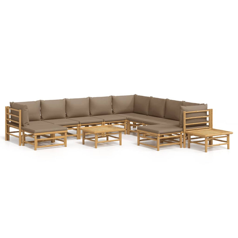 12 Piece Garden Lounge Set with Taupe Cushions  Bamboo Payday Deals