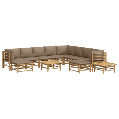 12 Piece Garden Lounge Set with Taupe Cushions  Bamboo Payday Deals