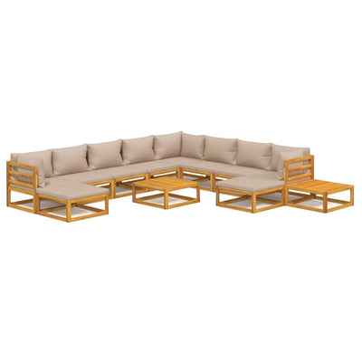 12 Piece Garden Lounge Set with Taupe Cushions Solid Wood Payday Deals