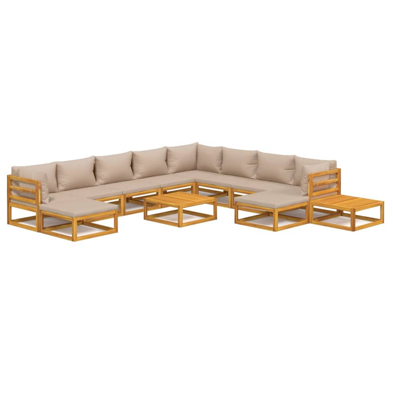 12 Piece Garden Lounge Set with Taupe Cushions Solid Wood Payday Deals