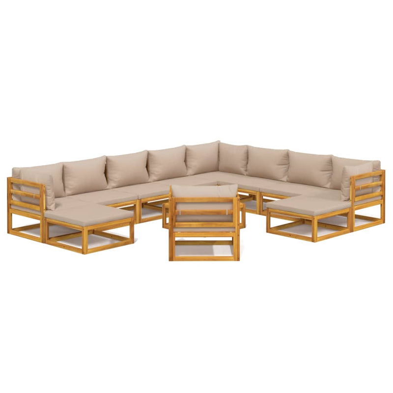 12 Piece Garden Lounge Set with Taupe Cushions Solid Wood Payday Deals