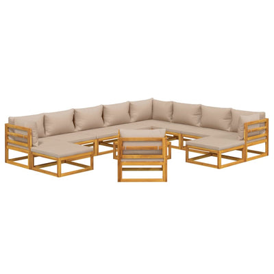 12 Piece Garden Lounge Set with Taupe Cushions Solid Wood Payday Deals