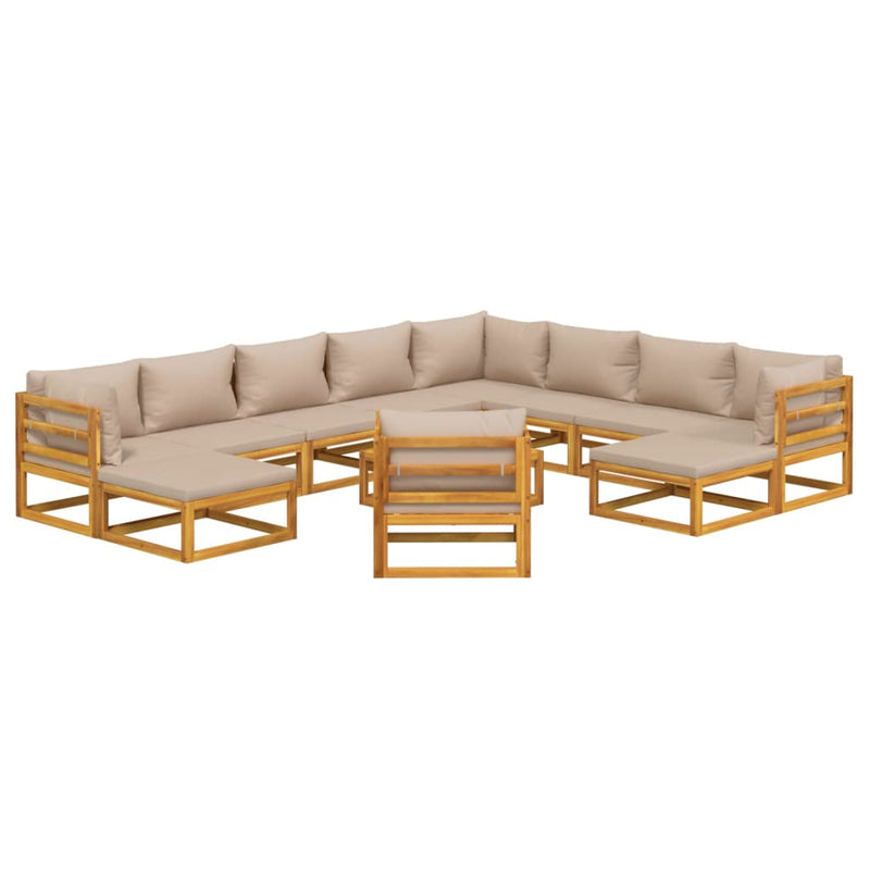 12 Piece Garden Lounge Set with Taupe Cushions Solid Wood Payday Deals