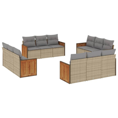 12 Piece Garden Sofa Set with Cushions Beige Poly Rattan Payday Deals