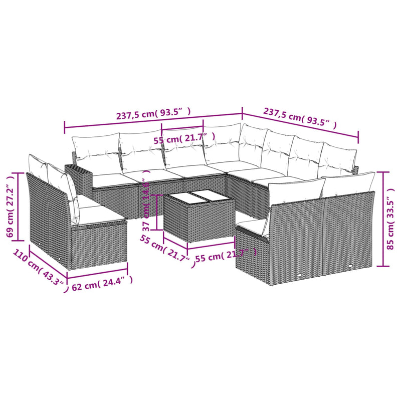 12 Piece Garden Sofa Set with Cushions Beige Poly Rattan Payday Deals
