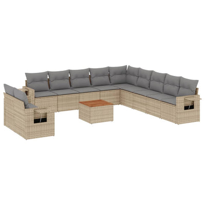 12 Piece Garden Sofa Set with Cushions Beige Poly Rattan Payday Deals