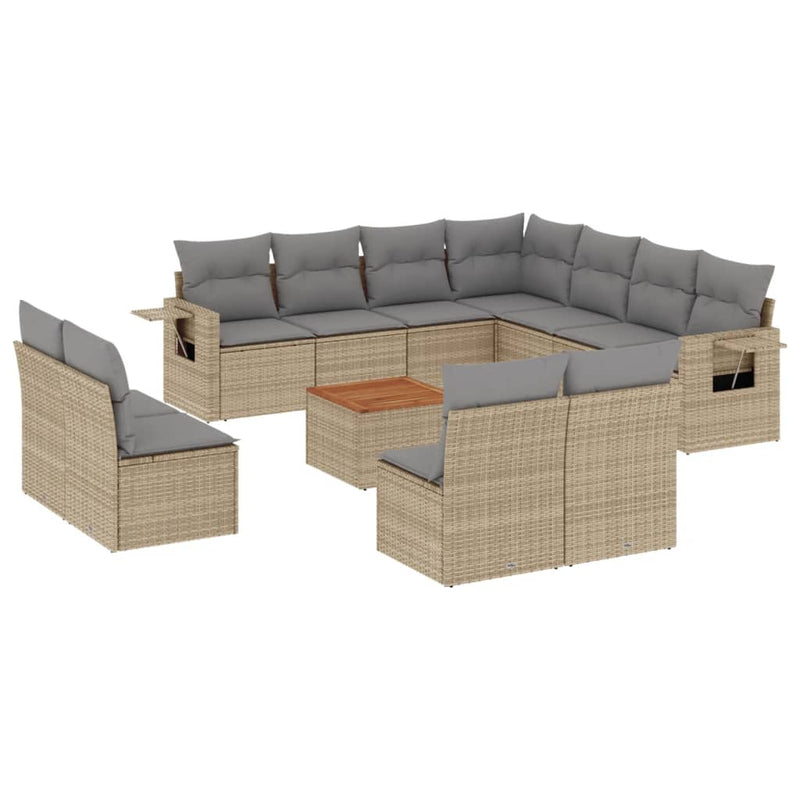 12 Piece Garden Sofa Set with Cushions Beige Poly Rattan Payday Deals