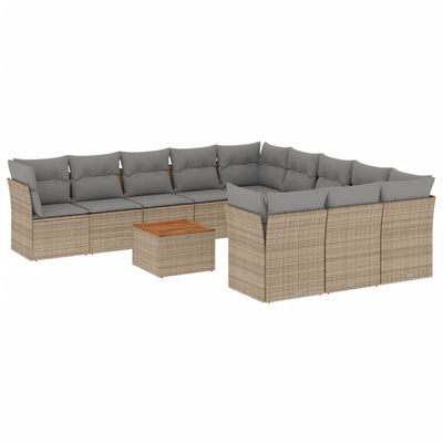 12 Piece Garden Sofa Set with Cushions Beige Poly Rattan Payday Deals