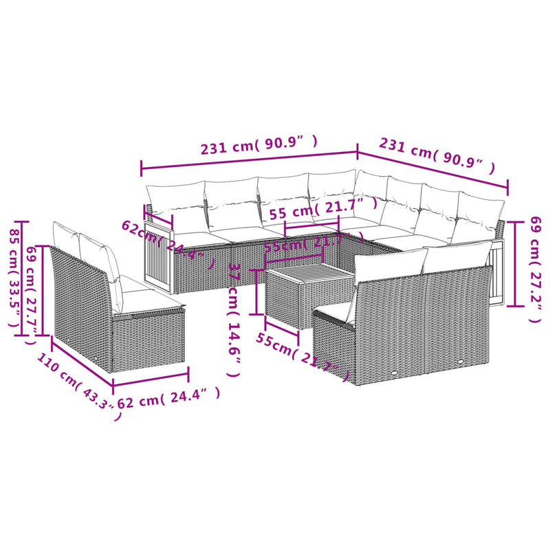 12 Piece Garden Sofa Set with Cushions Beige Poly Rattan Payday Deals