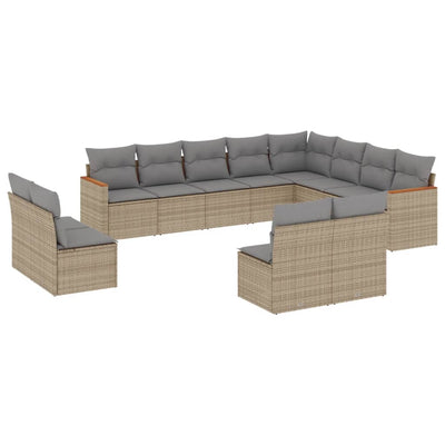 12 Piece Garden Sofa Set with Cushions Beige Poly Rattan Payday Deals